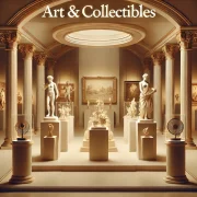 DALL·E 2024-12-20 09.14.47 - An elegant and artistic illustration representing the 'Art & Collectibles' category. The image features a gallery-like setting with sculptures, fine a